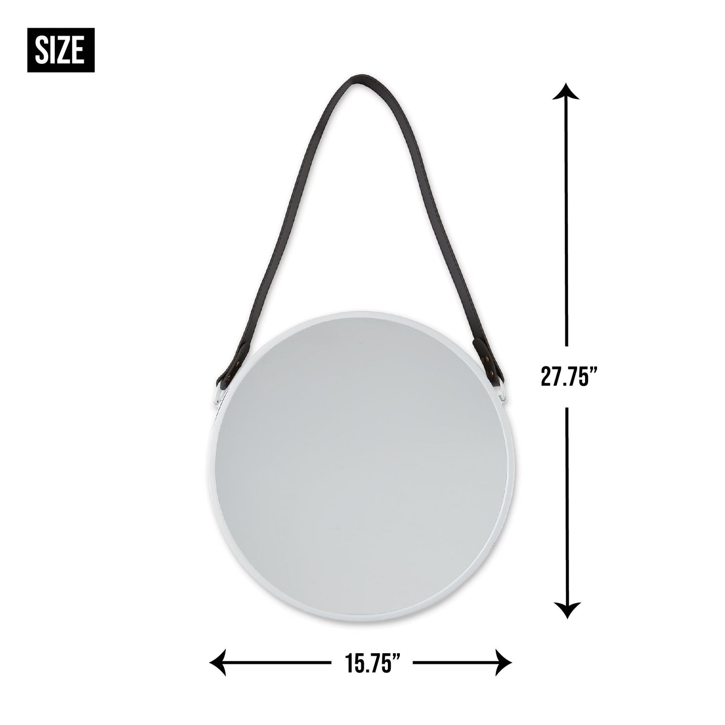 Hanging White Mirror with Faux Leather Strap - Accent Plus