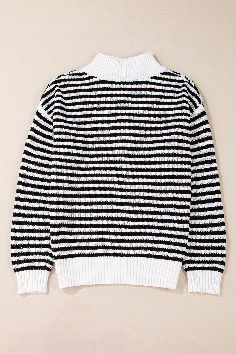 Sky Blue Stripe Zip up Collar Drop Sleeve Sweater