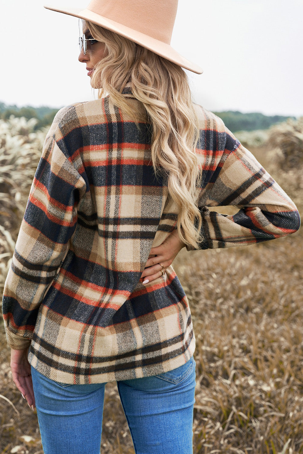 Brown Plaid Button Up Long Sleeve Flannel Shacket