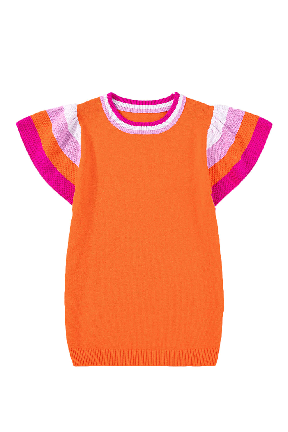 Carrot Contrast Color Striped Sleeve Knitted Tee