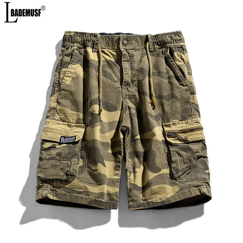 2024 Men New Summer Leisure Camouflage Cargo Shorts Elastic Comfort Breathable Elastic Waist Multiple Pockets Military Short Men