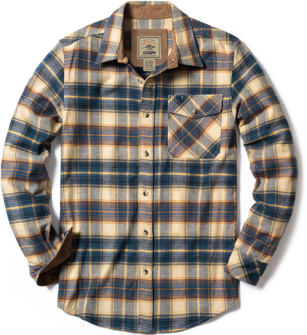 CQR Men's All Cotton Flannel Shirt, Long Sleeve Casual Button Up Plaid Shirt, Brushed Soft Outdoor Shirts, Solid Hunter Green, Large