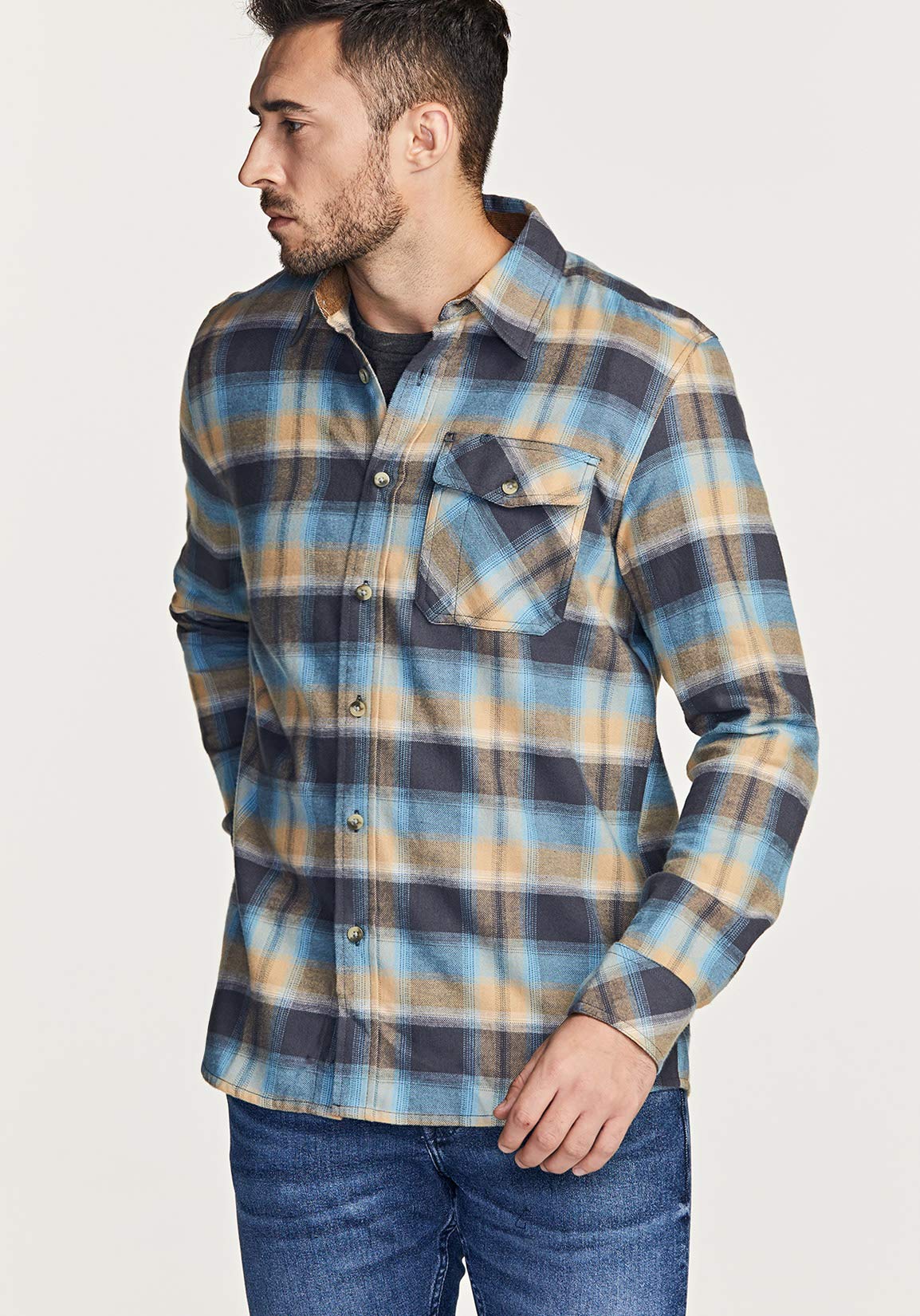 CQR Men's All Cotton Flannel Shirt, Long Sleeve Casual Button Up Plaid Shirt, Brushed Soft Outdoor Shirts, Solid Hunter Green, Large