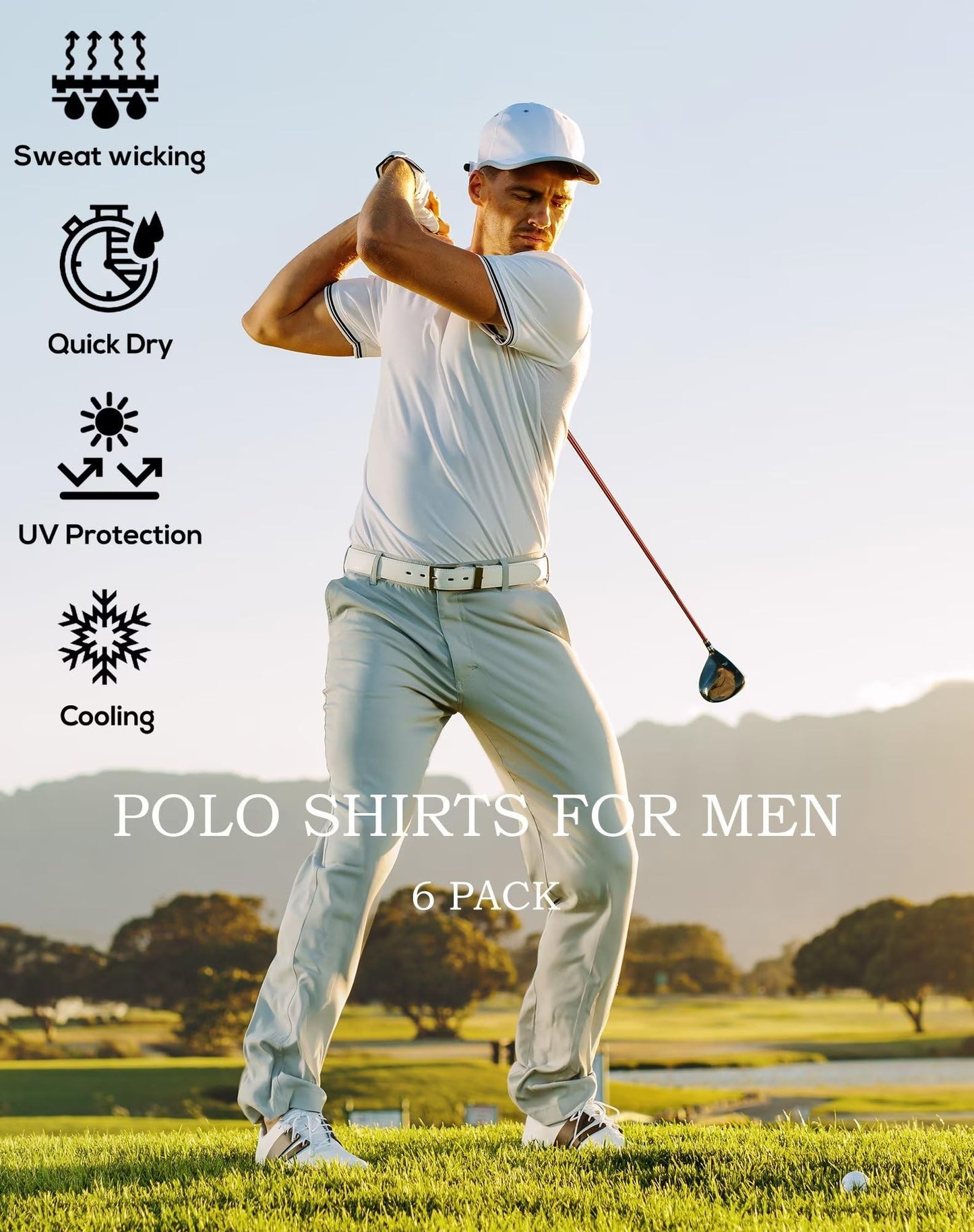 OYGSieg 6 Pack Men's Polo Shirts Performance Short Sleeve Golf Shirt Moisture Wicking Athletic Casual Collared T-Shirt SetDO