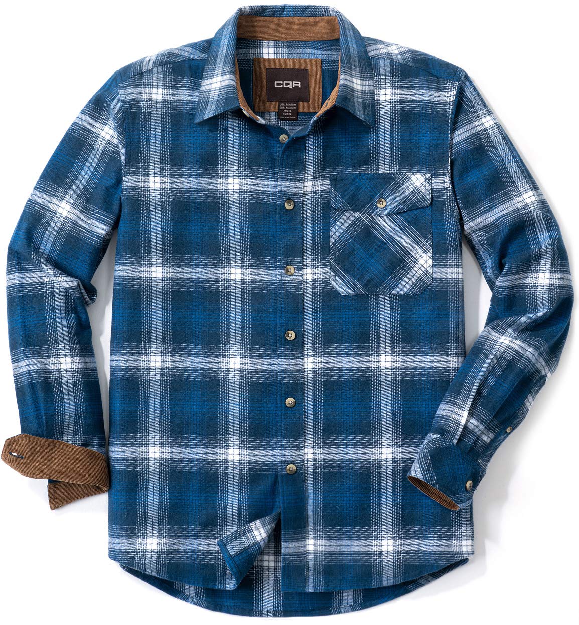 CQR Men's All Cotton Flannel Shirt, Long Sleeve Casual Button Up Plaid Shirt, Brushed Soft Outdoor Shirts, Solid Hunter Green, Large