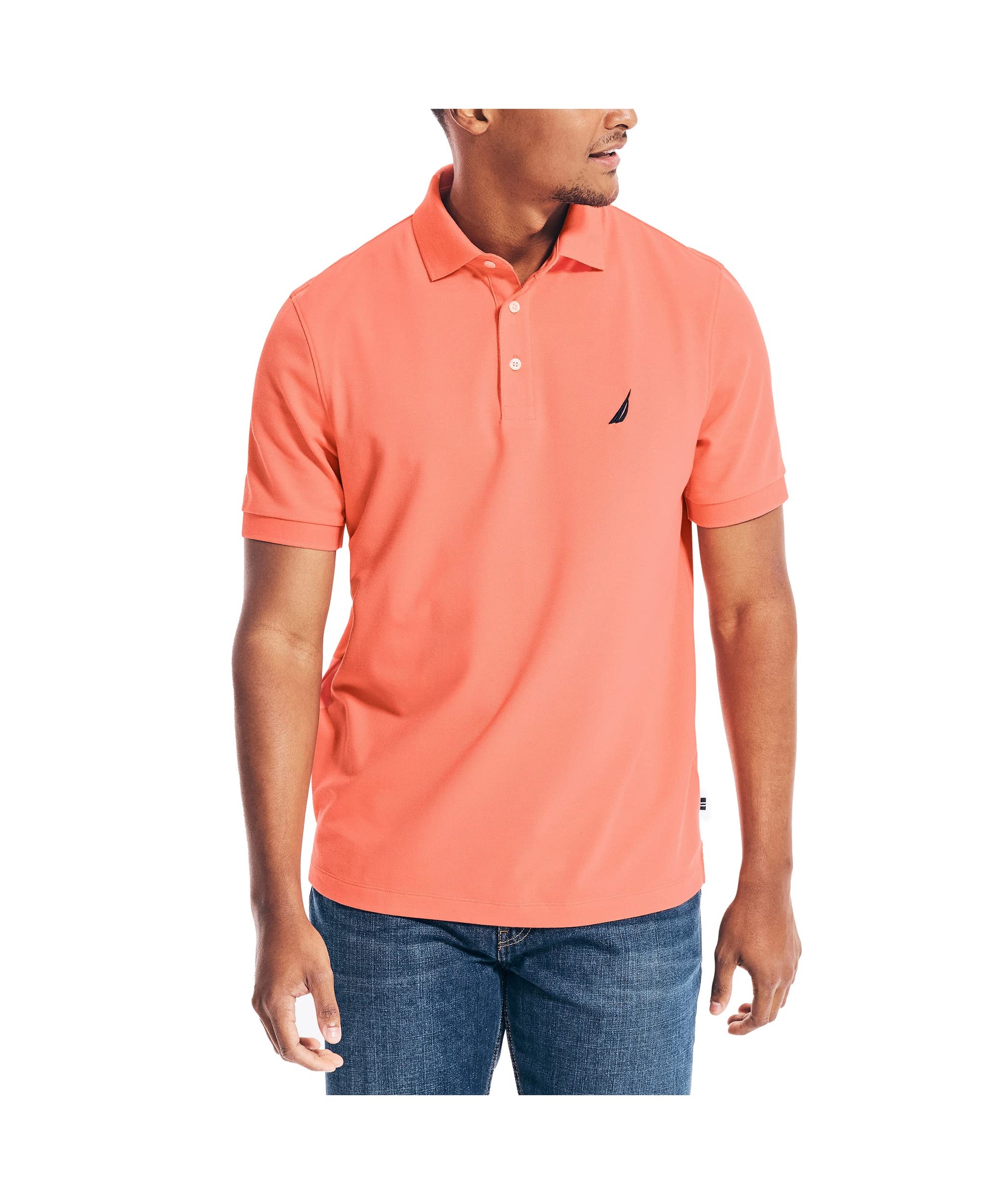 Nautica Men's Short Sleeve Solid Stretch Cotton Pique Polo Shirt, Pale Coral, X-Large