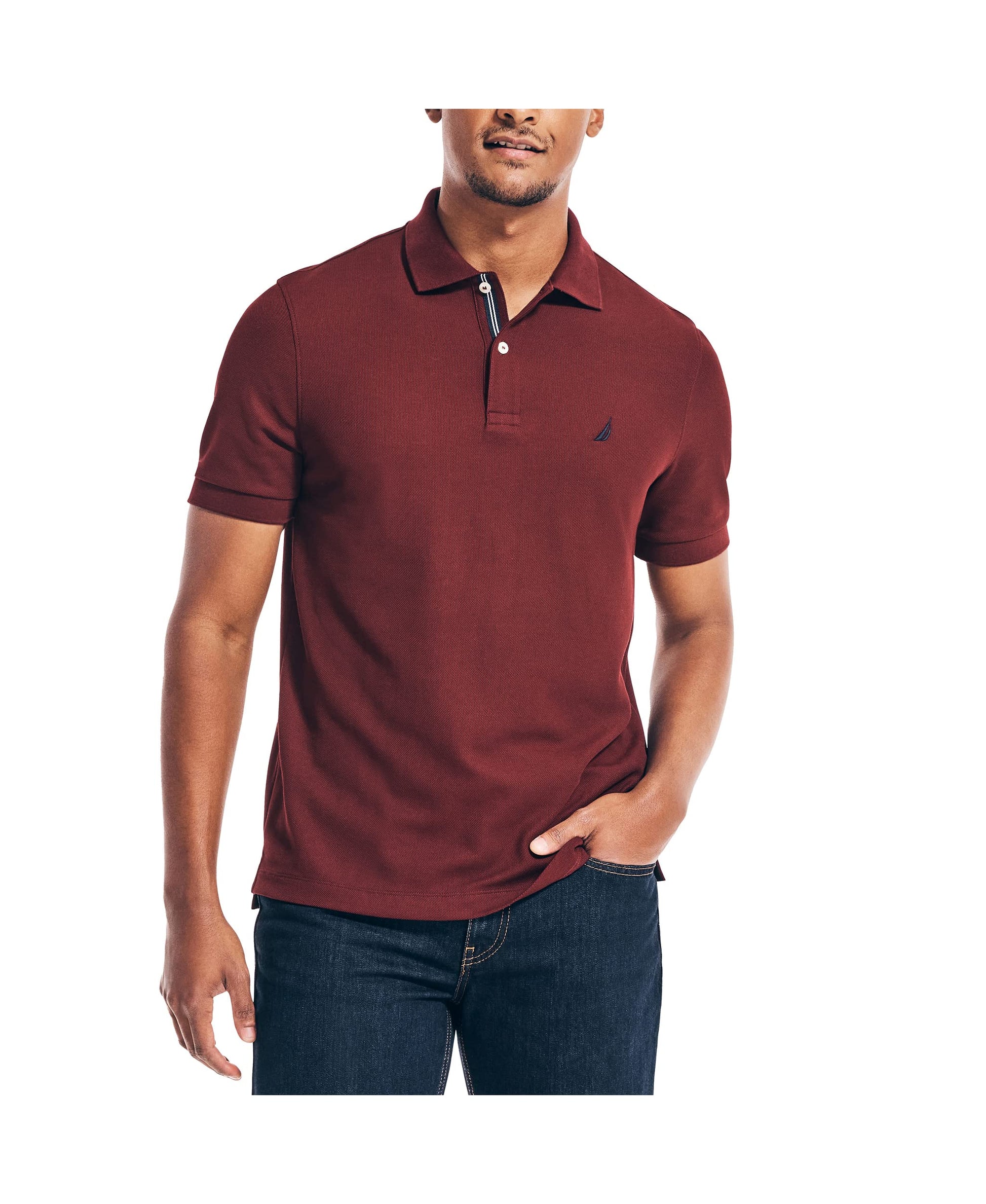 Nautica Men's Classic Short Sleeve Solid Polo Shirt, Royal Burgundy, Large