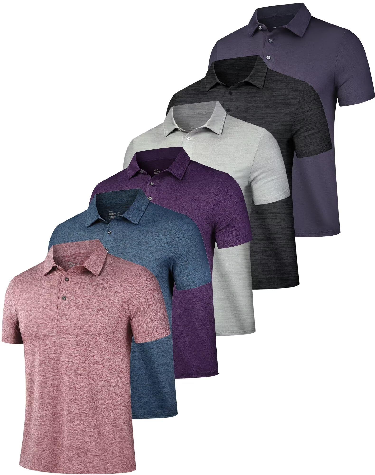 OYGSieg 6 Pack Men's Polo Shirts Performance Short Sleeve Golf Shirt Moisture Wicking Athletic Casual Collared T-Shirt SetDO