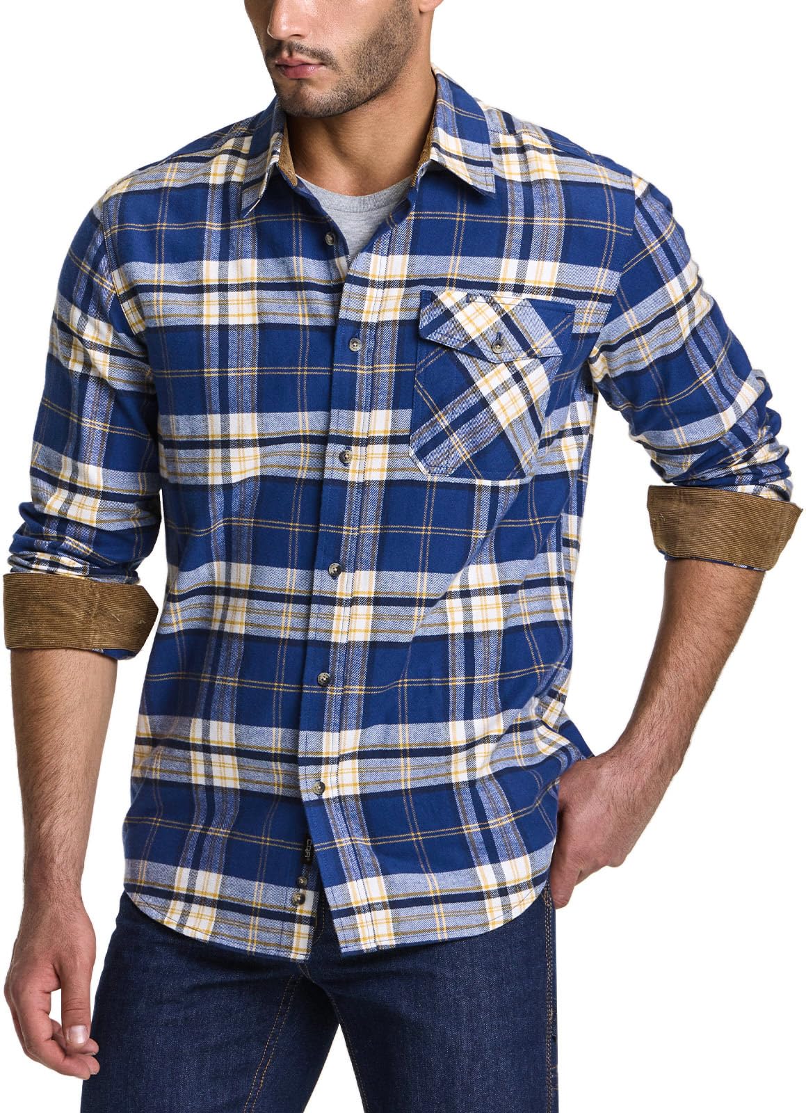 CQR Men's All Cotton Flannel Shirt, Long Sleeve Casual Button Up Plaid Shirt, Brushed Soft Outdoor Shirts, Solid Hunter Green, Large