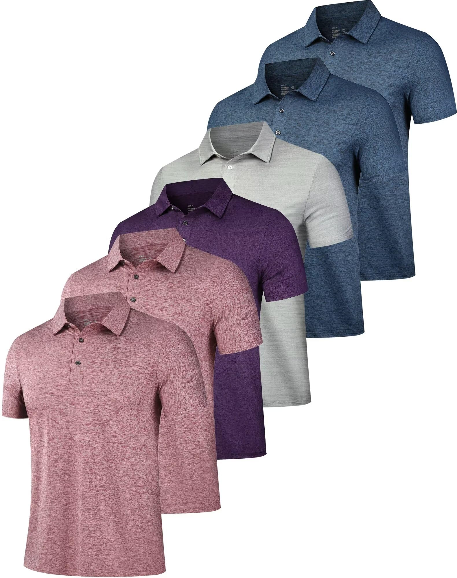 OYGSieg 6 Pack Men's Polo Shirts Performance Short Sleeve Golf Shirt Moisture Wicking Athletic Casual Collared T-Shirt SetDO