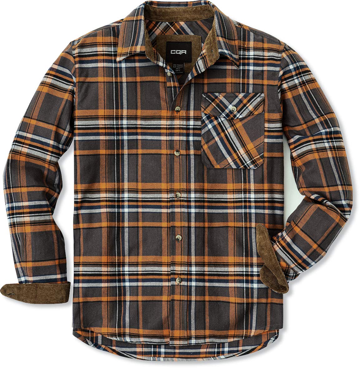 CQR Men's All Cotton Flannel Shirt, Long Sleeve Casual Button Up Plaid Shirt, Brushed Soft Outdoor Shirts, Solid Hunter Green, Large