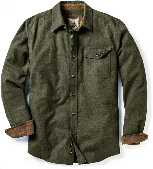 CQR Men's All Cotton Flannel Shirt, Long Sleeve Casual Button Up Plaid Shirt, Brushed Soft Outdoor Shirts, Solid Hunter Green, Large