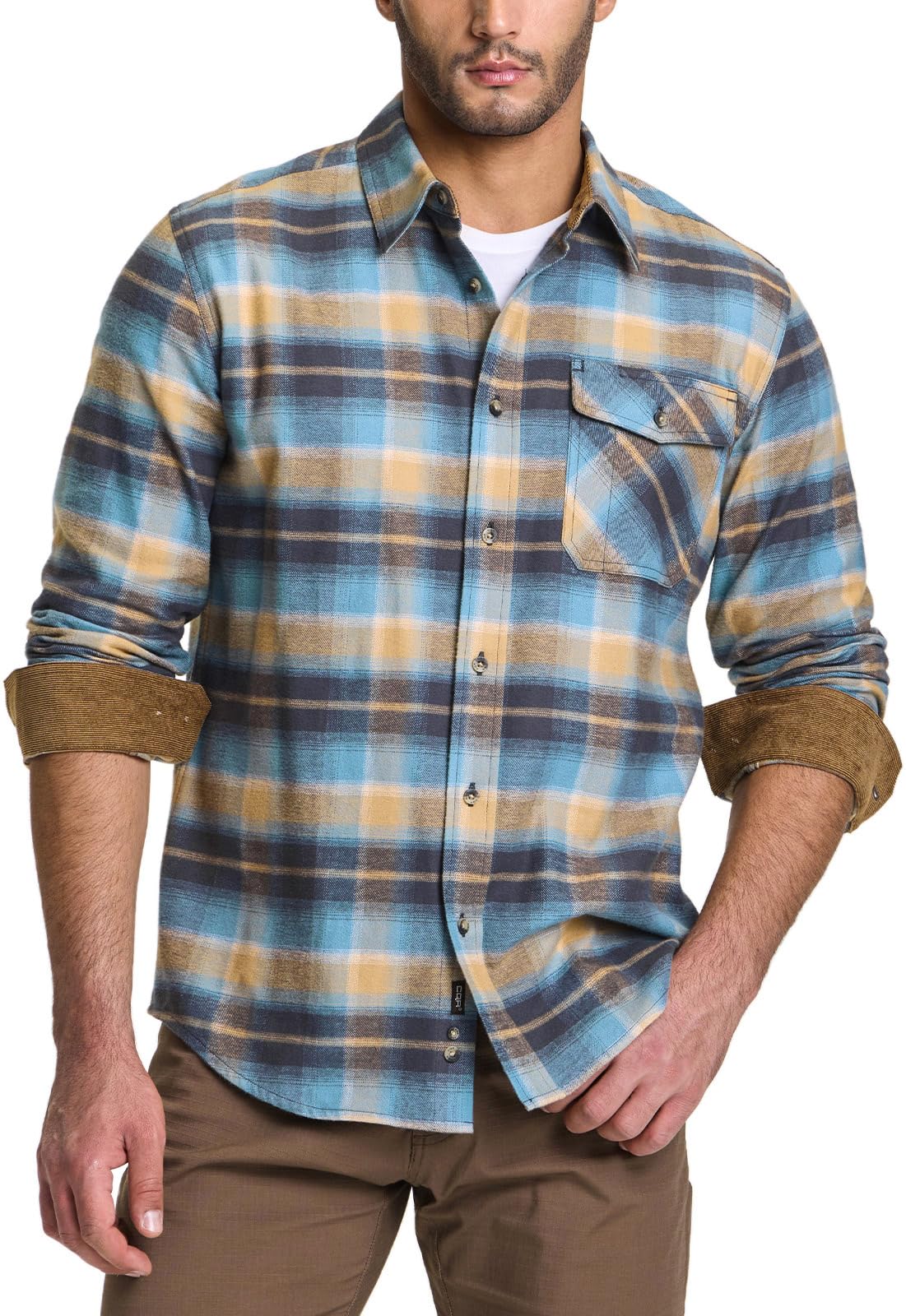 CQR Men's All Cotton Flannel Shirt, Long Sleeve Casual Button Up Plaid Shirt, Brushed Soft Outdoor Shirts, Solid Hunter Green, Large