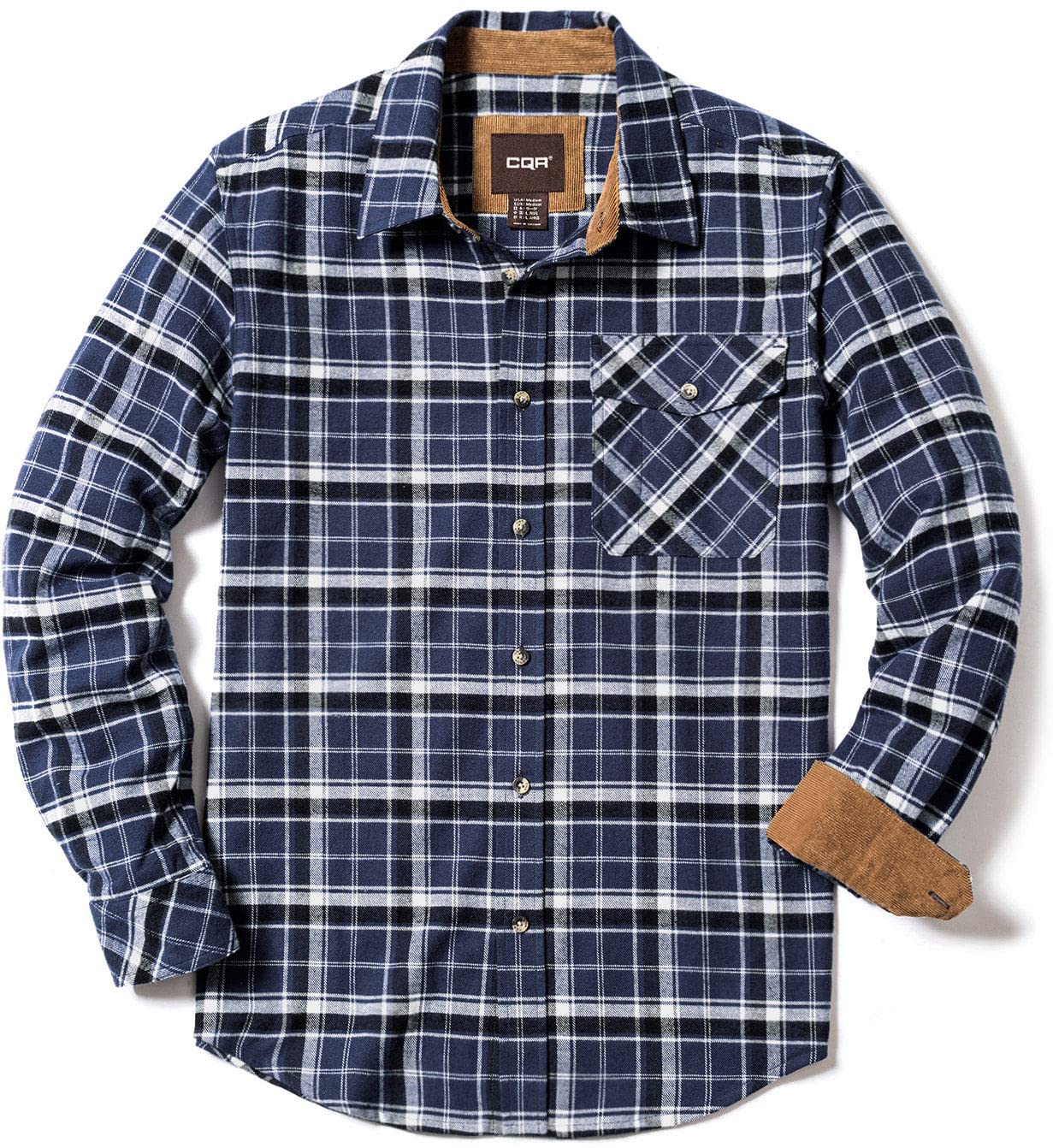 CQR Men's All Cotton Flannel Shirt, Long Sleeve Casual Button Up Plaid Shirt, Brushed Soft Outdoor Shirts, Solid Hunter Green, Large