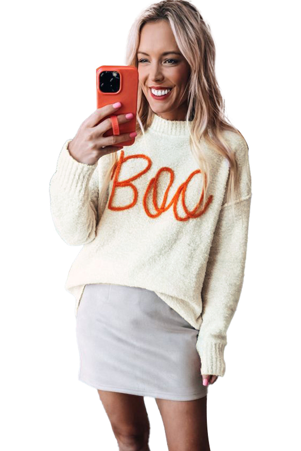 Black Halloween Boo Drop Shoulder Knit Sweater