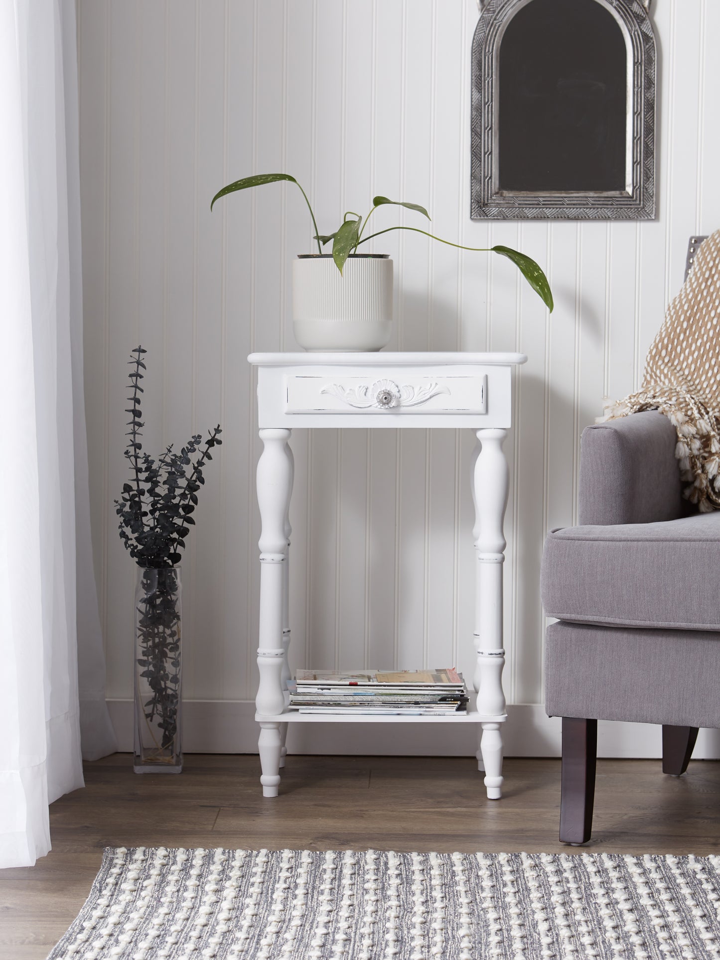 CARVED WHITE SIDE TABLE