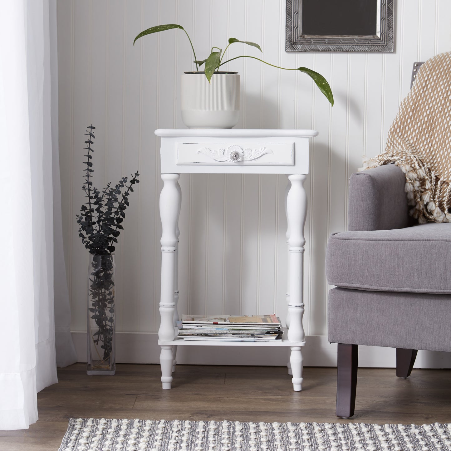 CARVED WHITE SIDE TABLE