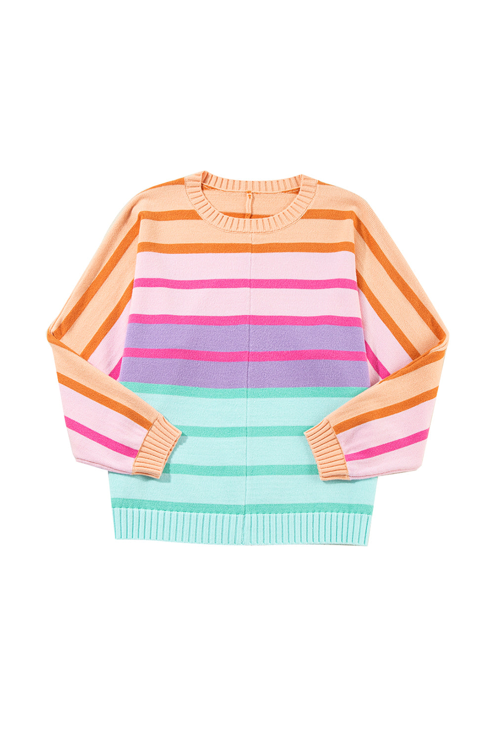 Multicolour Striped Ribbed Edge Gradient Loose Sweater