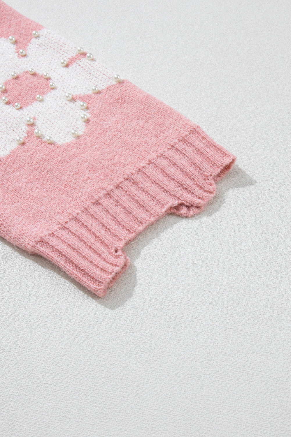 Bonbon Pearl Beaded Heart Drop Shoulder Sweater