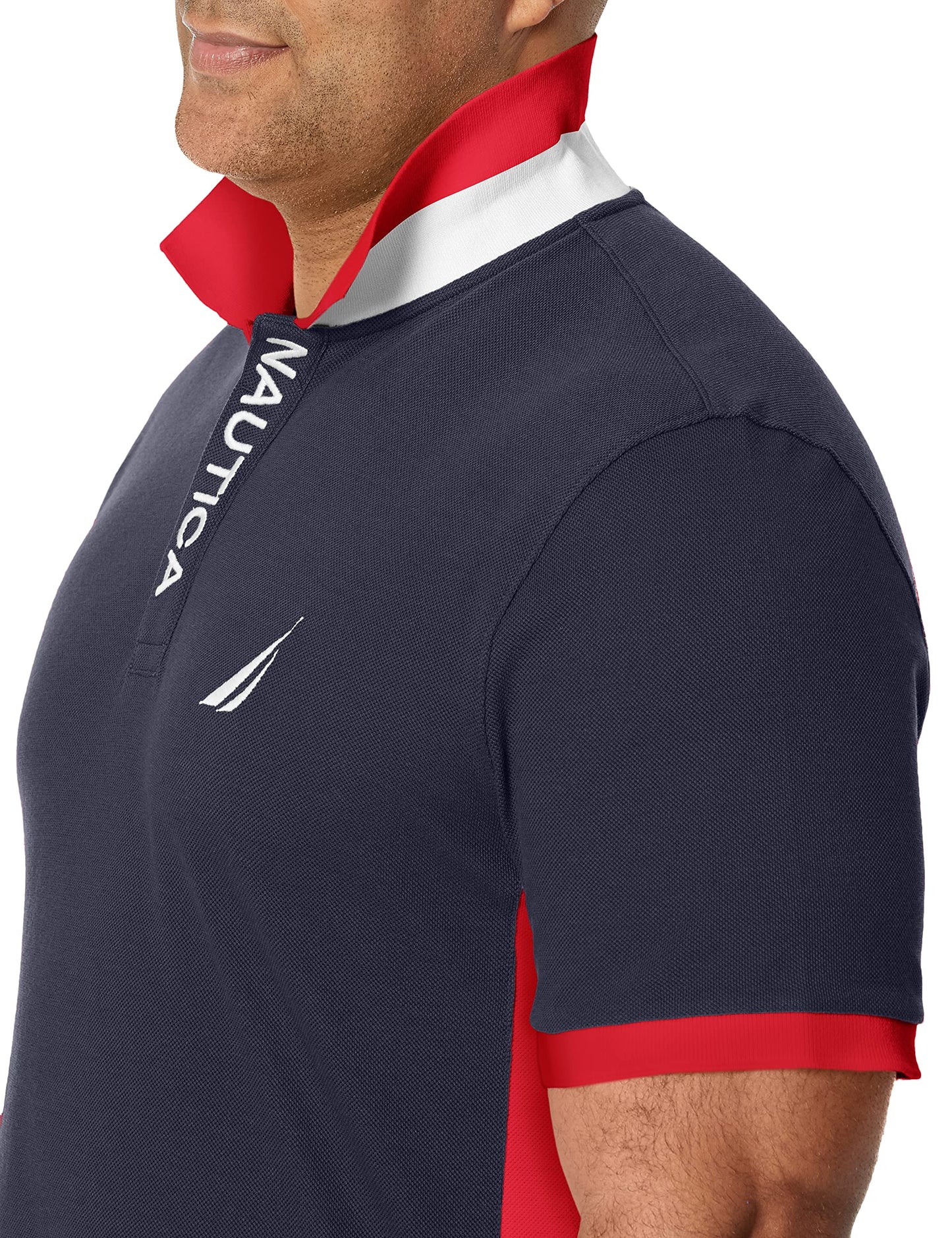 Nautica Men's Short Sleeve Color Block Performance Pique Polo Shirt, Navy, Large