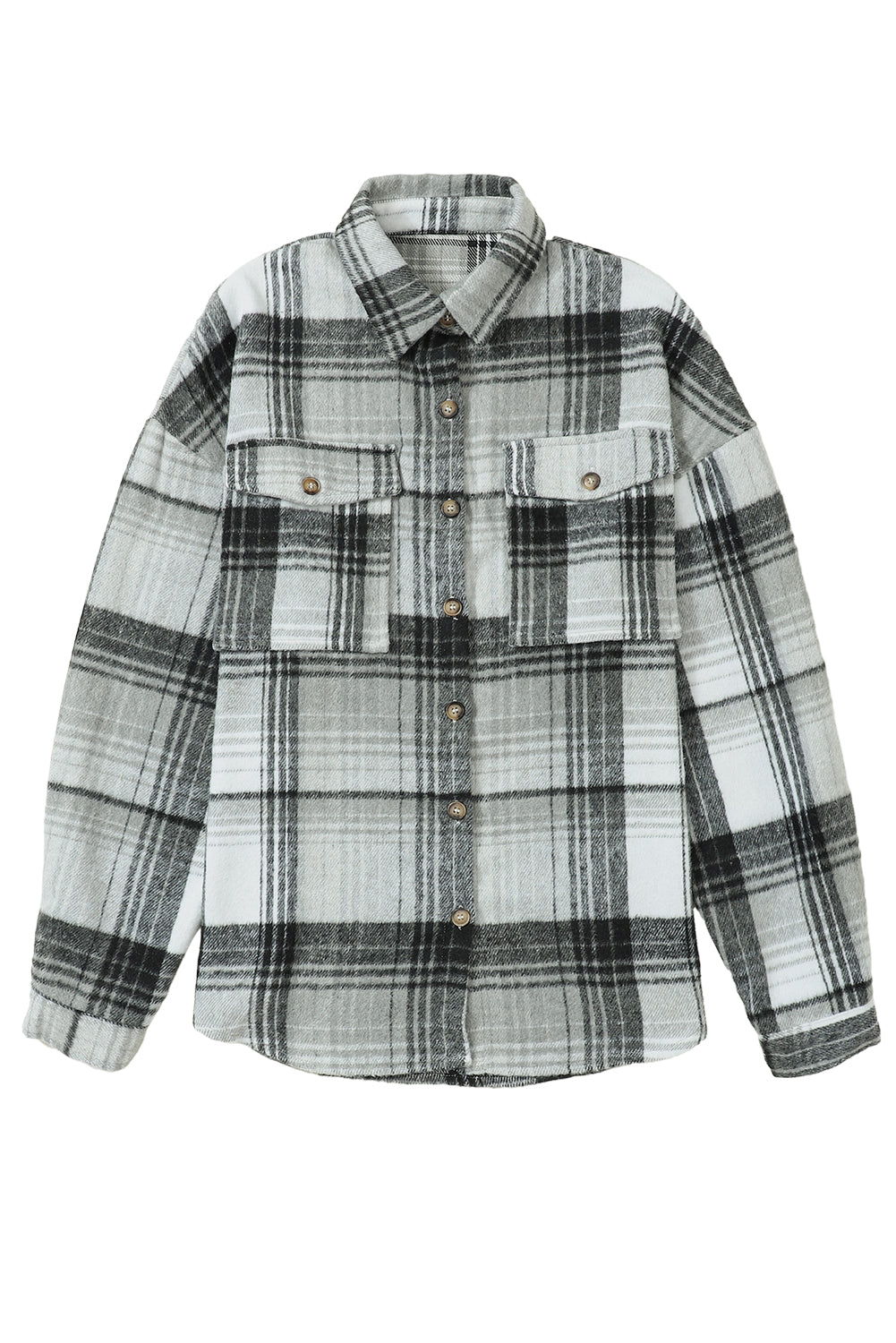 Gold Flame & Grey Plaid Button Up Collared Flannel Shacket