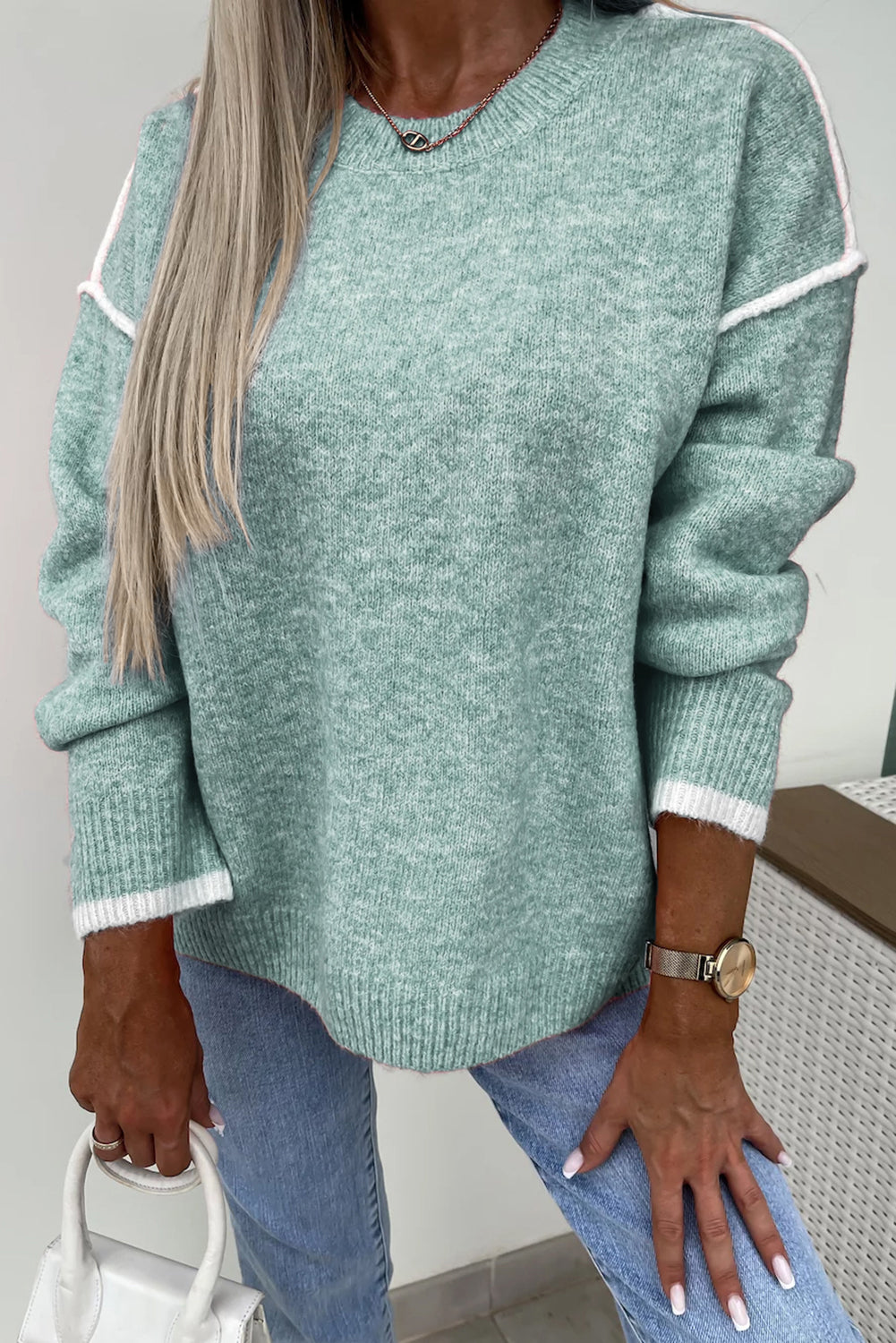 Moonlight Jade Contrast Edge Crewneck