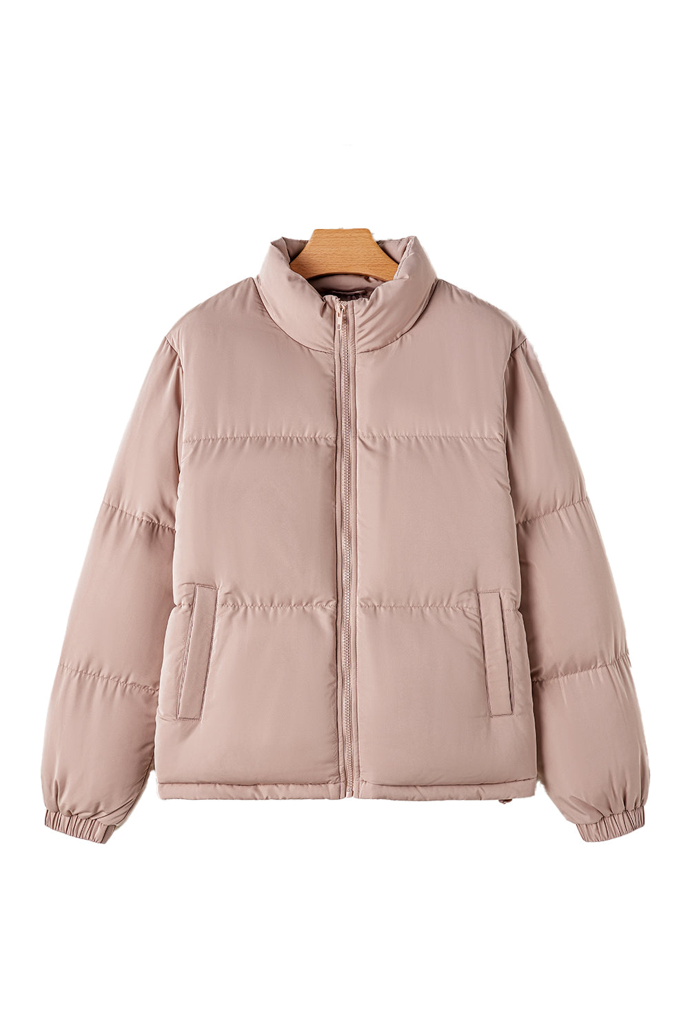 Apricot Pink Full Zipper Quilted Puffer Jacket