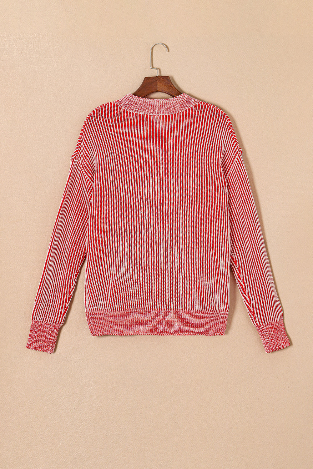 Black Stripe Ribbed Drop Shoulder Sweater