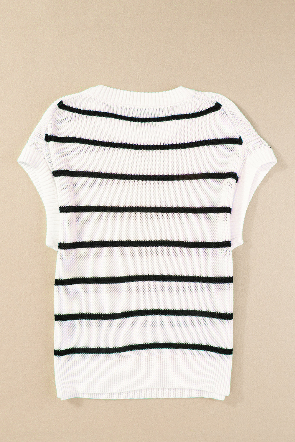 White Striped Pattern Batwing Short Sleeve Knit Sweater