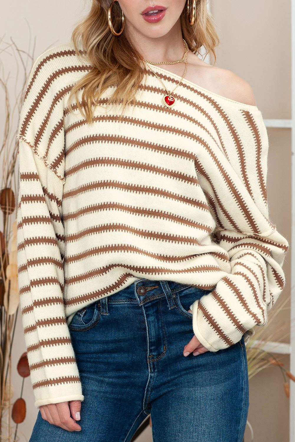 Yellow Striped Drop Sleeve Oversized Sweater