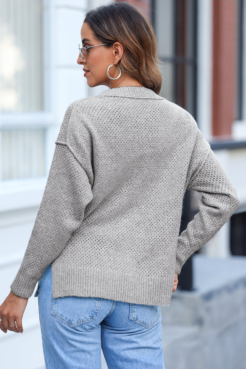 Parchment Plain Oversized Hollowed Knit Sweater