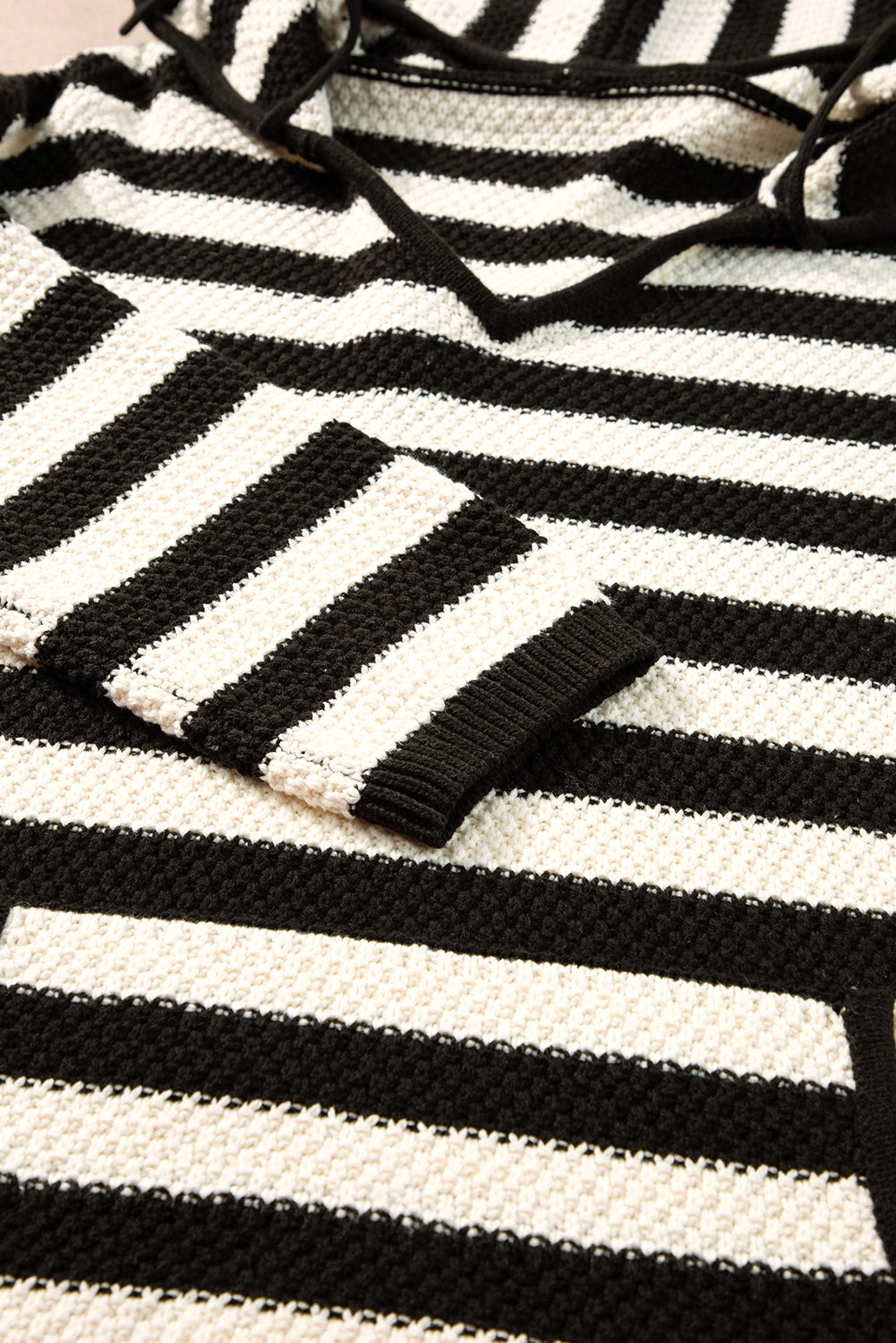 White Striped Kangaroo Pocket Hooded Sweater