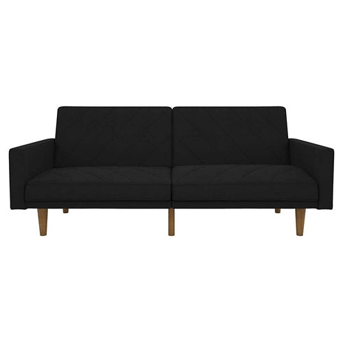 Black Mid-Century Modern Linen Upholstered Sofa Bed with Classic Wood Legs