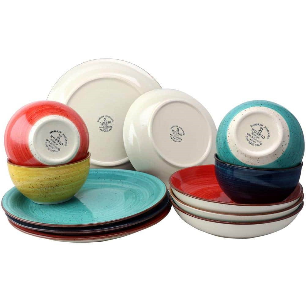 12-Piece Multi-Color Stoneware Dinnerware Set - Service for 4