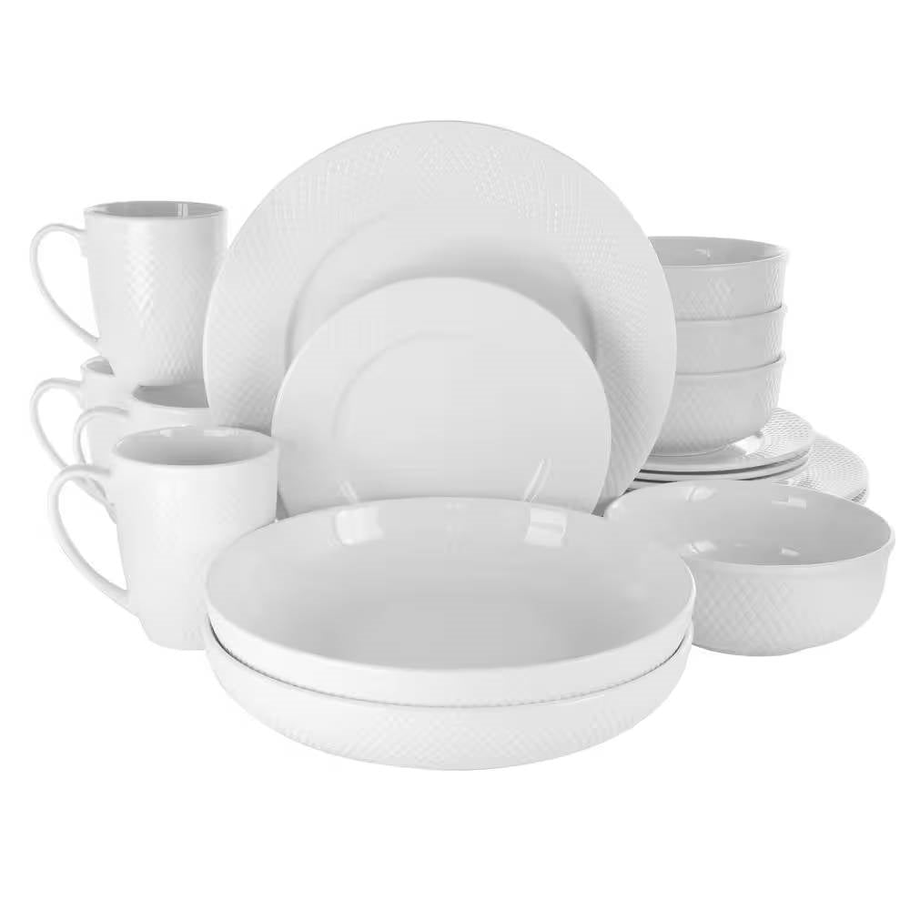 18-Piece White Porcelain Dinnerware Set with Plates, Bowls, and Mugs - Service for 4