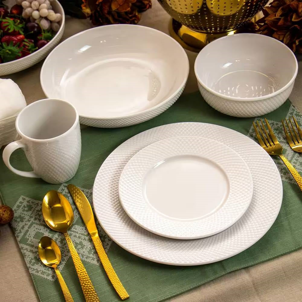 18-Piece White Porcelain Dinnerware Set with Plates, Bowls, and Mugs - Service for 4