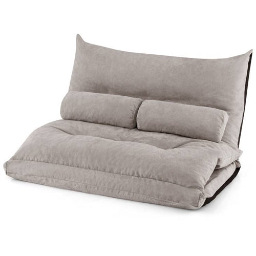 Modern Adjustable Floor Lounger Chair Sofa Bed with 2 Pillows in Grey