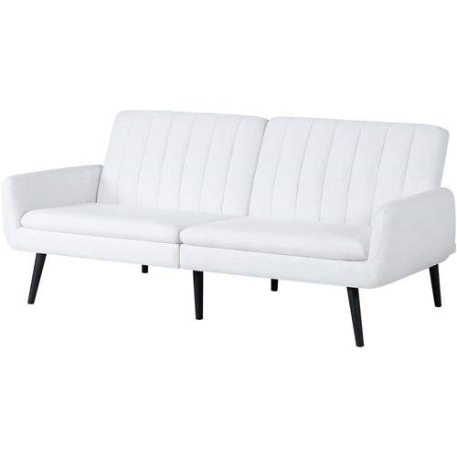 Modern Mid-Century Futon Sleeper Sofa Bed in Sherpa Ivory Fabric Upholstery