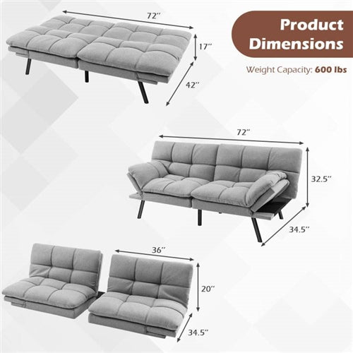 Modern Mid-Century Futon Sleeper Sofa Bed in White Linen Fabric