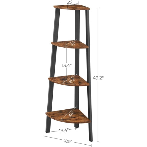 Narrow 3-Shelf Corner Shelving Unit Plant Stand Bookcase in Brown Black Wood