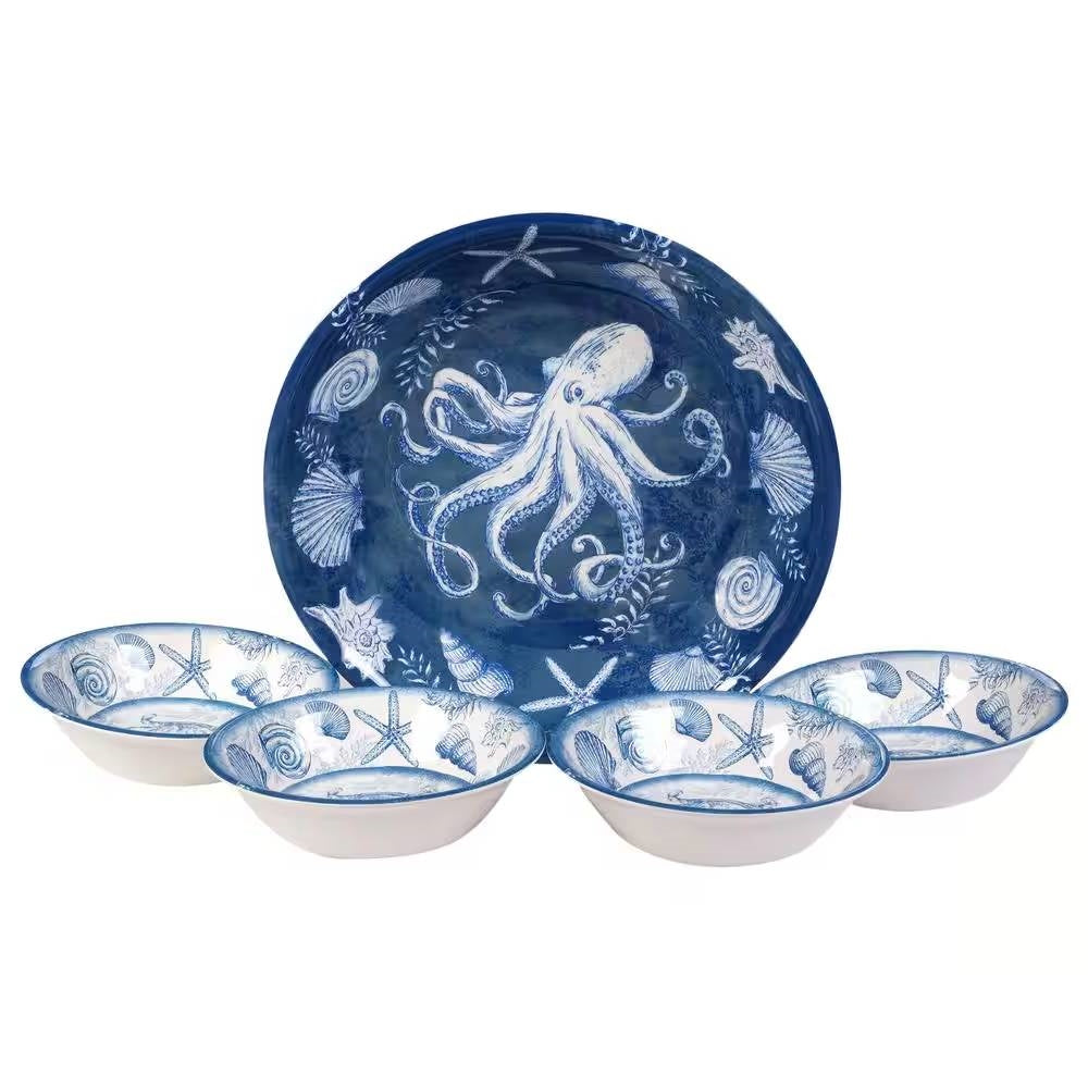 5-Piece Starfish Sea Shells Octopus Beach Dinner Bowl Set