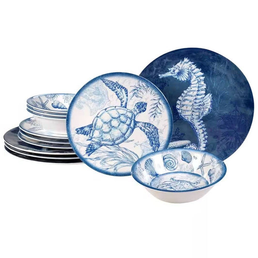 12-Piece Sea Shells Ocean Theme Dinnerware Set - Service for 4