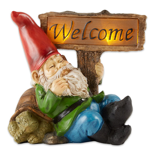 SLEEPING GNOME WELCOME SOLAR STATUE