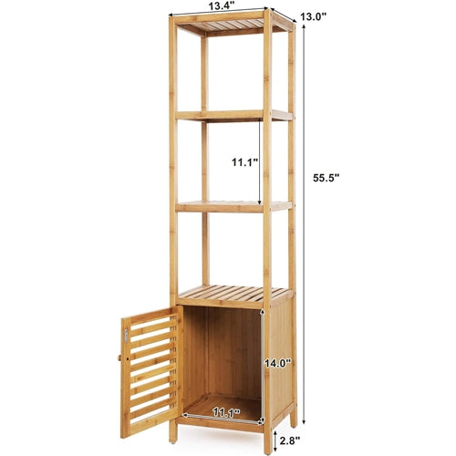 Slim 3-Shelf Bamboo Wood Bookcase Shelving Unit with Bottom Storage Cabinet