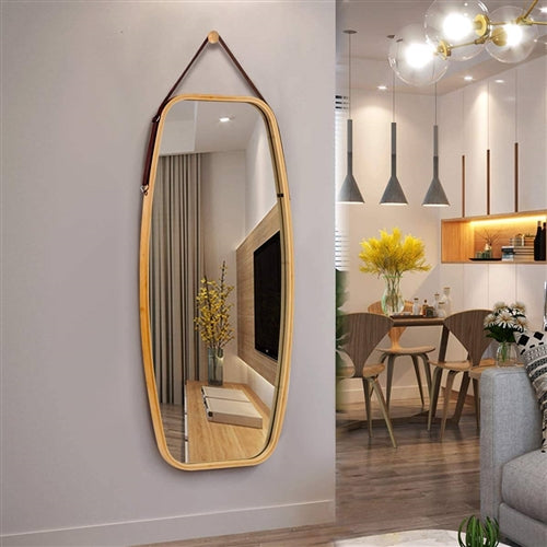 Wall Hanging Bedroom Bathroom Rectangular Mirror with Bamboo Frame