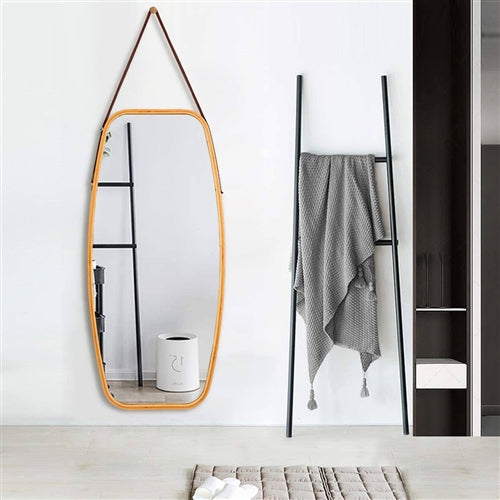 Wall Hanging Bedroom Bathroom Rectangular Mirror with Bamboo Frame