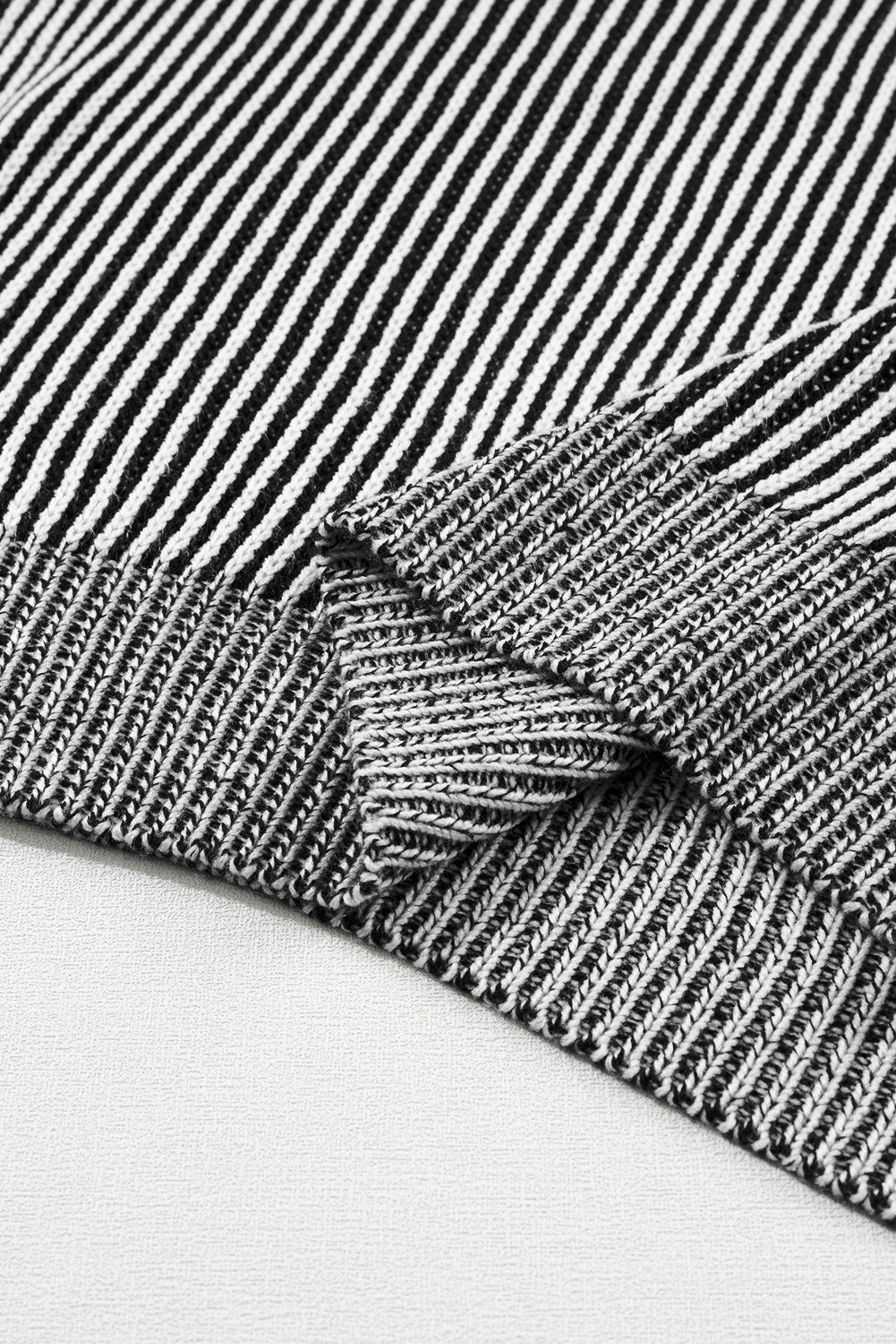 Black Stripe Ribbed Drop Shoulder Sweater