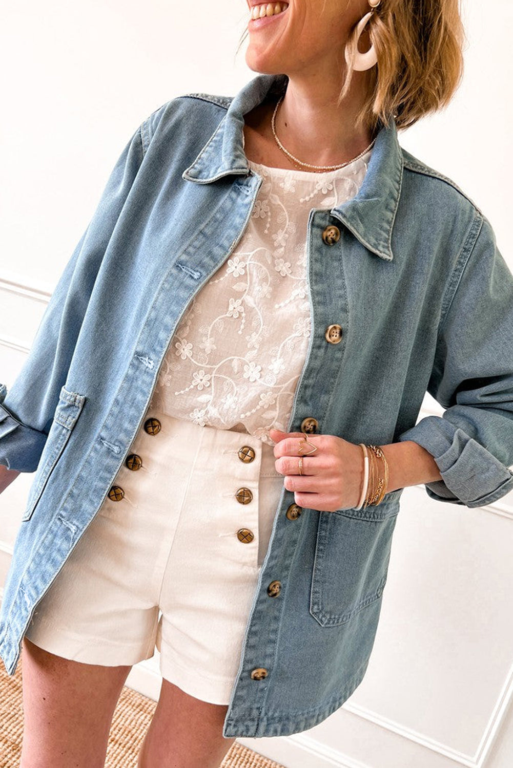 Dusk Blue Side Pocket Buttons Denim Jacket