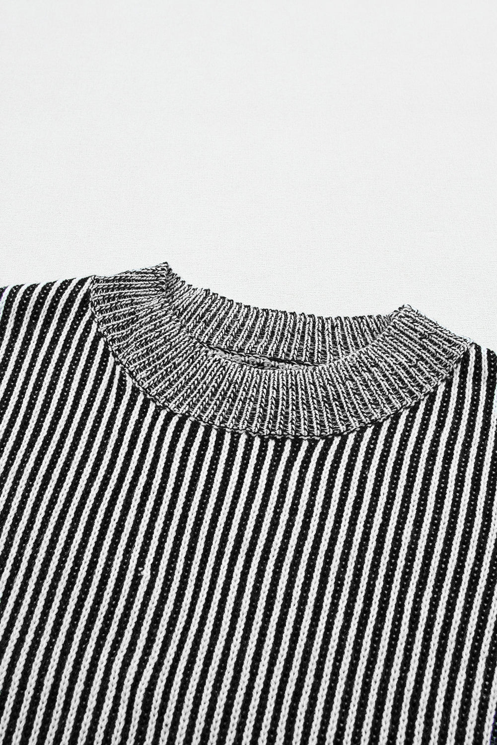 Black Stripe Ribbed Drop Shoulder Sweater