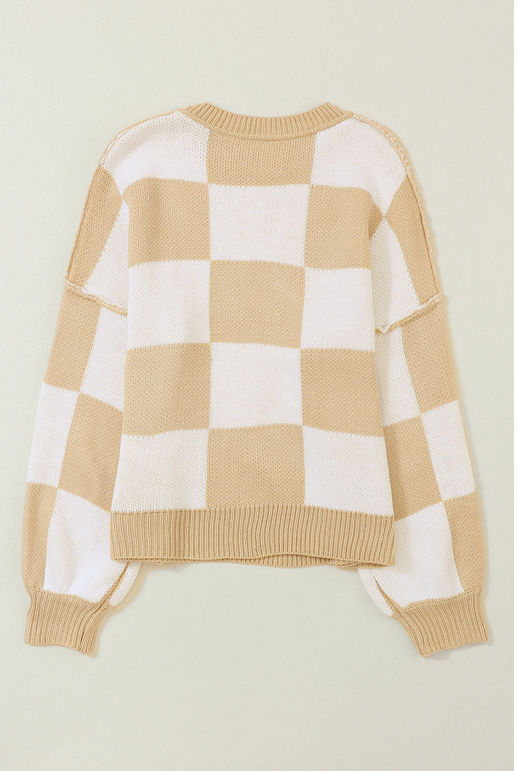 Orange & White Plaid Exposed Seam Bishop Sleeve Sweater